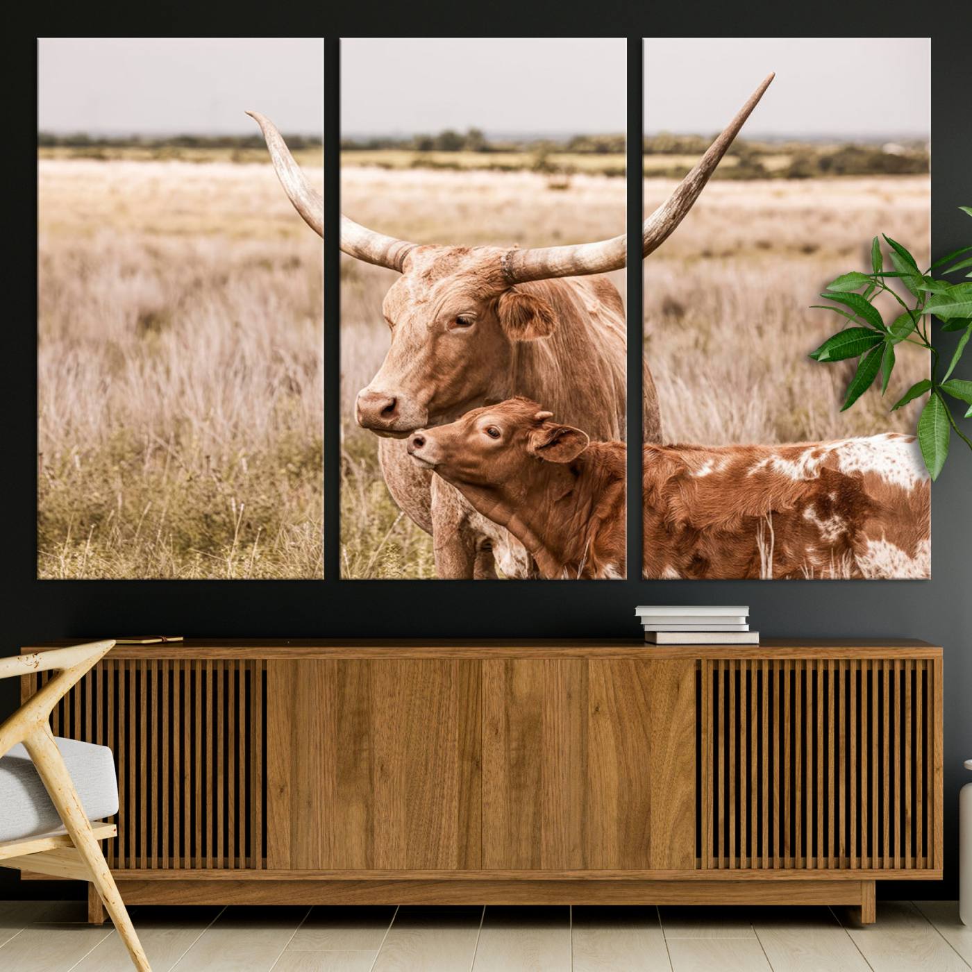 60320-MGV-CV-36X24-Texas Longhorn Cow Wall Art Canvas Print for Farmhouse Wall Art, Texas Decor, Western Wall Art Print
