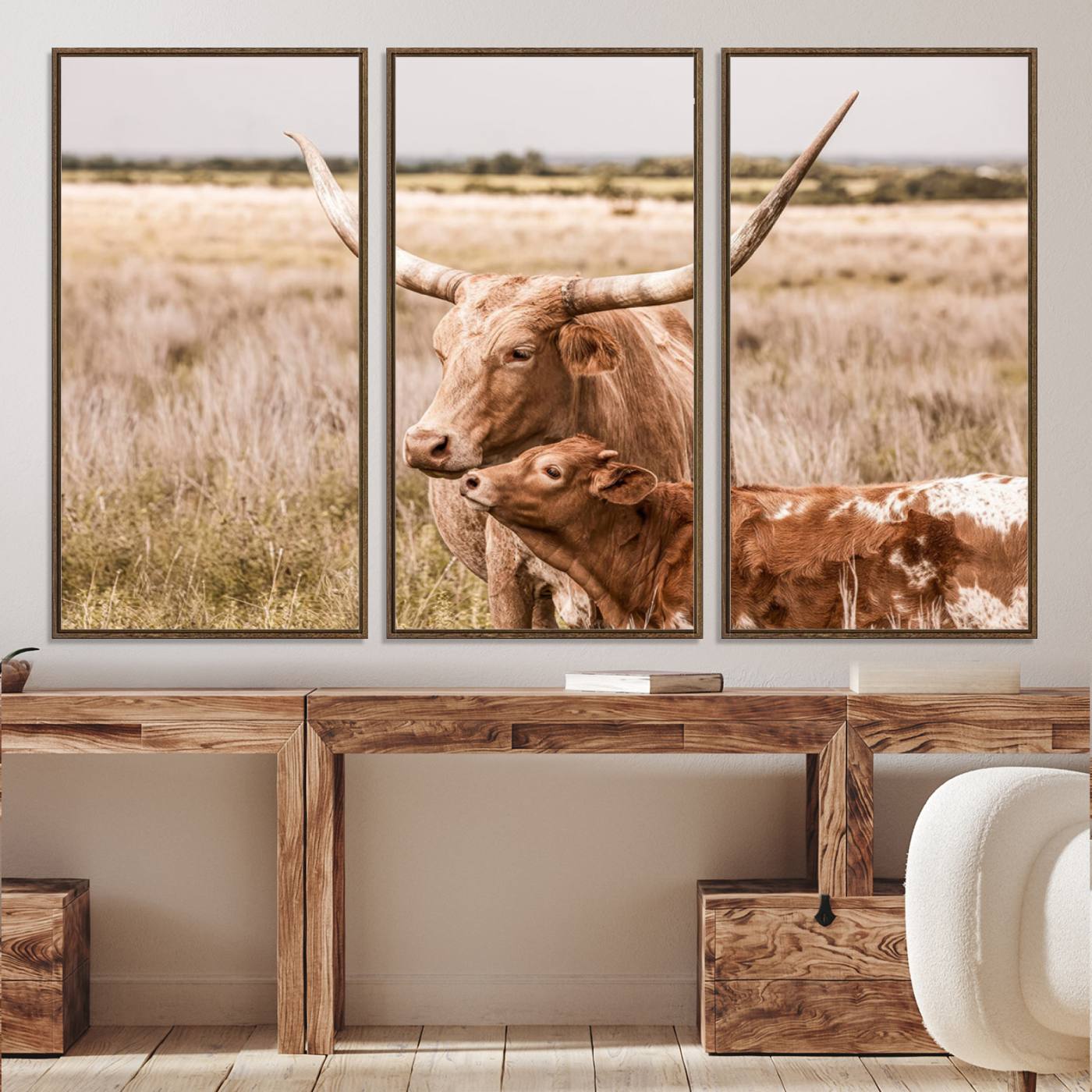 60320-MGV-CV-36X24-Texas Longhorn Cow Wall Art Canvas Print for Farmhouse Wall Art, Texas Decor, Western Wall Art Print