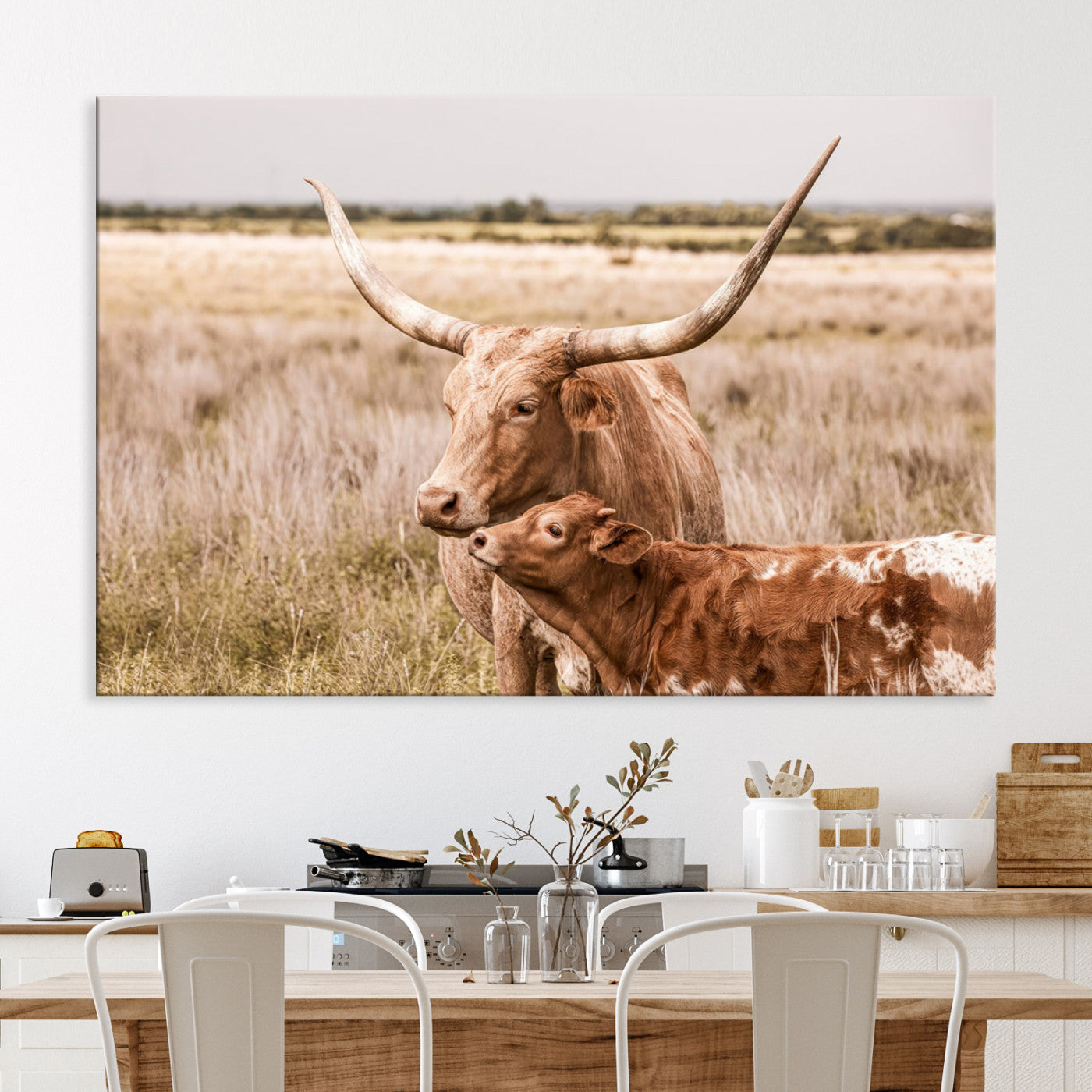 60320-MGV-CV-36X24-Texas Longhorn Cow Wall Art Canvas Print for Farmhouse Wall Art, Texas Decor, Western Wall Art Print