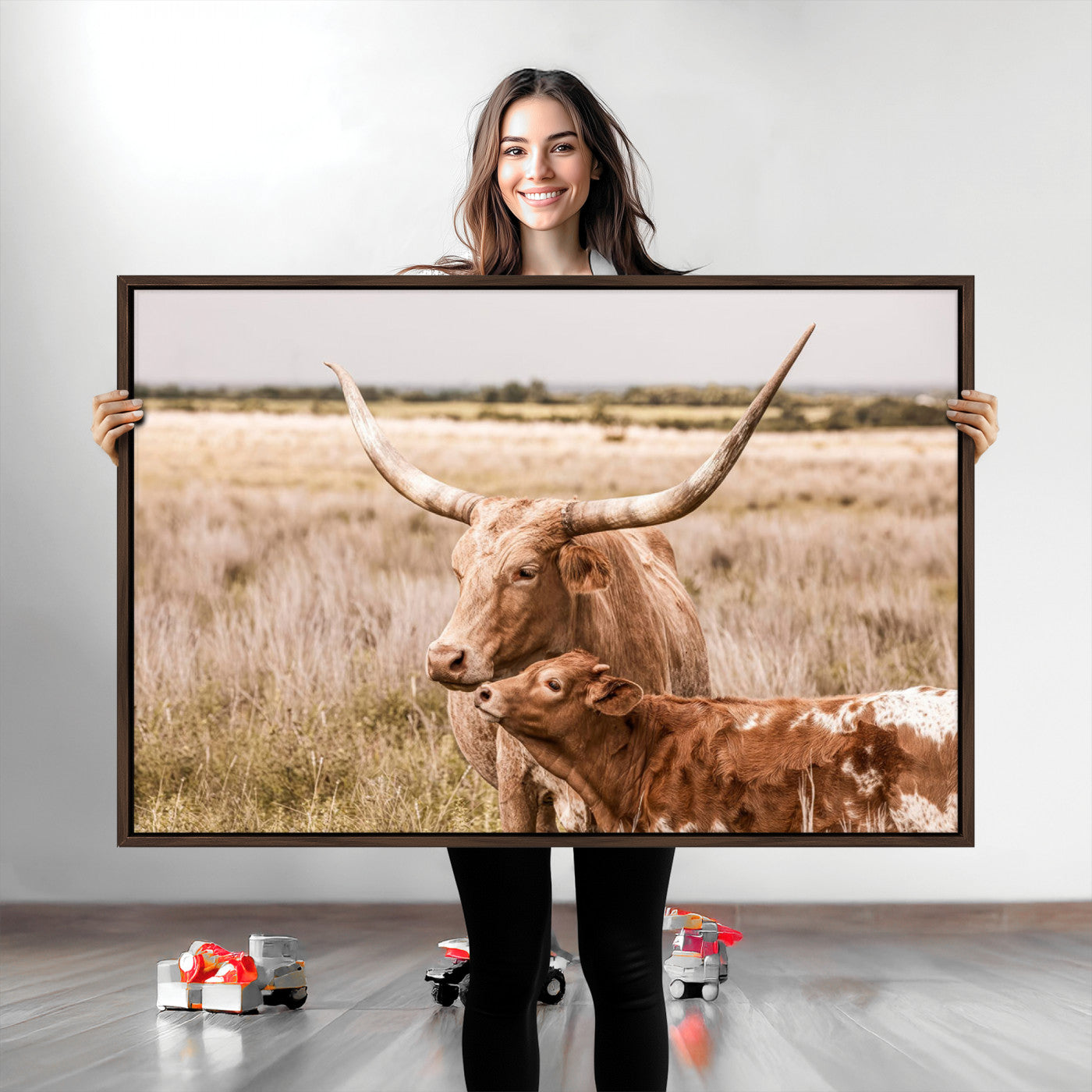 60320-MGV-CV-36X24-Texas Longhorn Cow Wall Art Canvas Print for Farmhouse Wall Art, Texas Decor, Western Wall Art Print