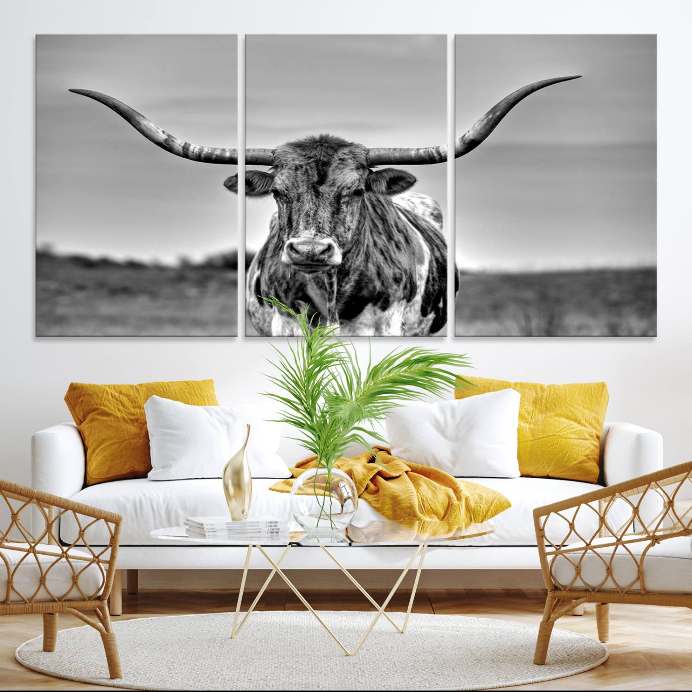 70836-MGV-CV-36X24-Texas Longhorn Cow Wall Art, Texas Longhorn Canvas, Cattle Canvas Print