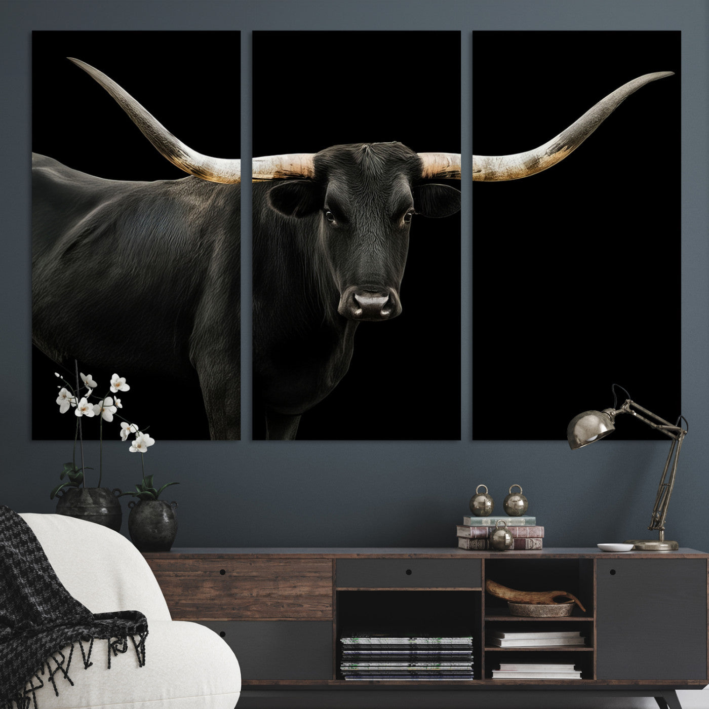 23572907-MGV-CV-36X24-Texas Longhorn Wall Art Canvas Print, Framed Rustic Western Art Picture Print, Farmhouse Animal Perfect Modern Western Minimalist Decor