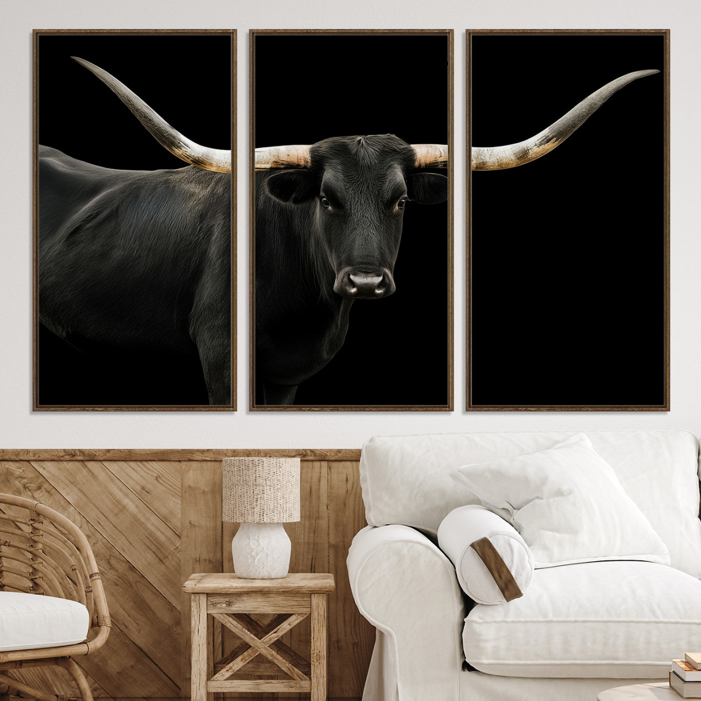 23572907-MGV-CV-36X24-Texas Longhorn Wall Art Canvas Print, Framed Rustic Western Art Picture Print, Farmhouse Animal Perfect Modern Western Minimalist Decor