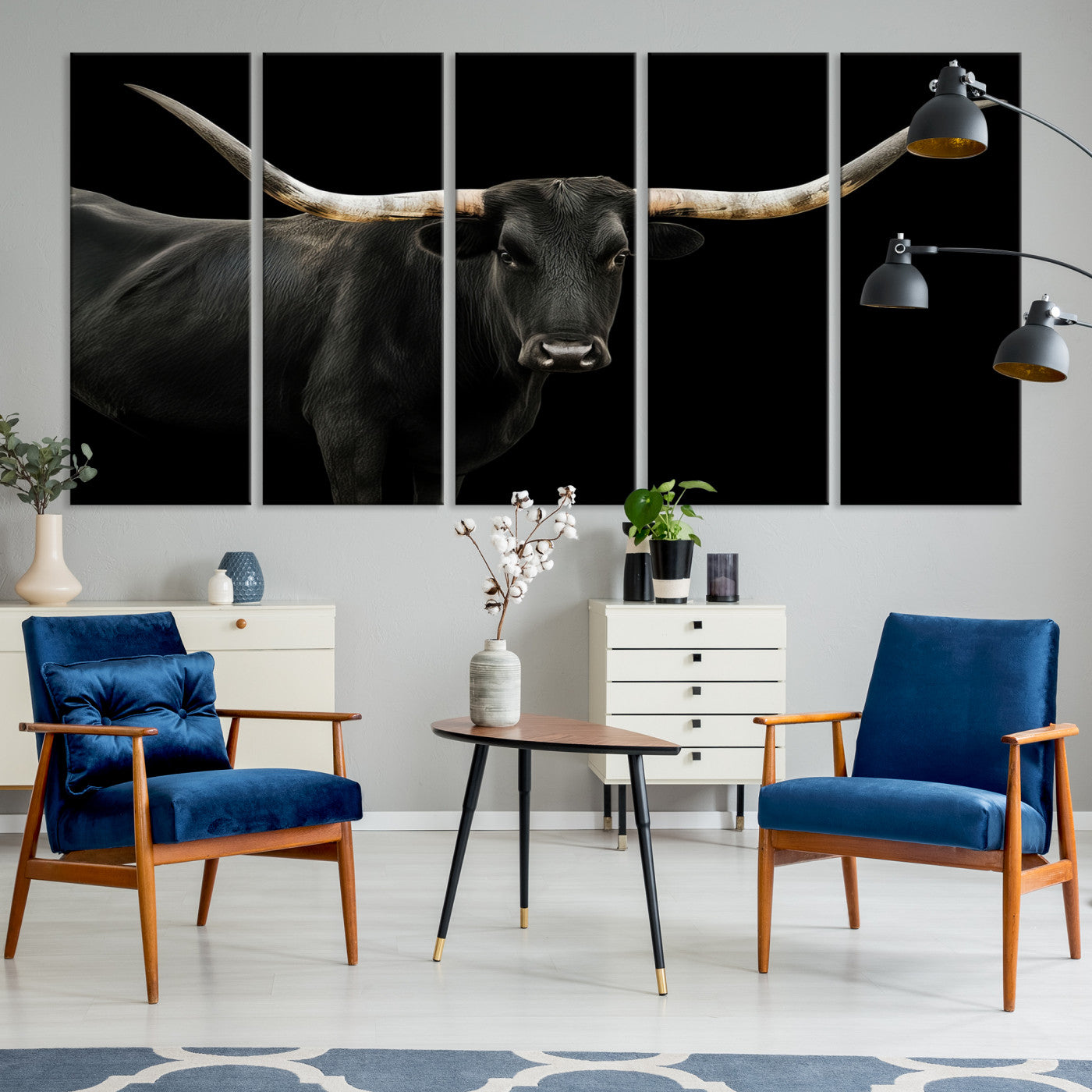 23572907-MGV-CV-36X24-Texas Longhorn Wall Art Canvas Print, Framed Rustic Western Art Picture Print, Farmhouse Animal Perfect Modern Western Minimalist Decor