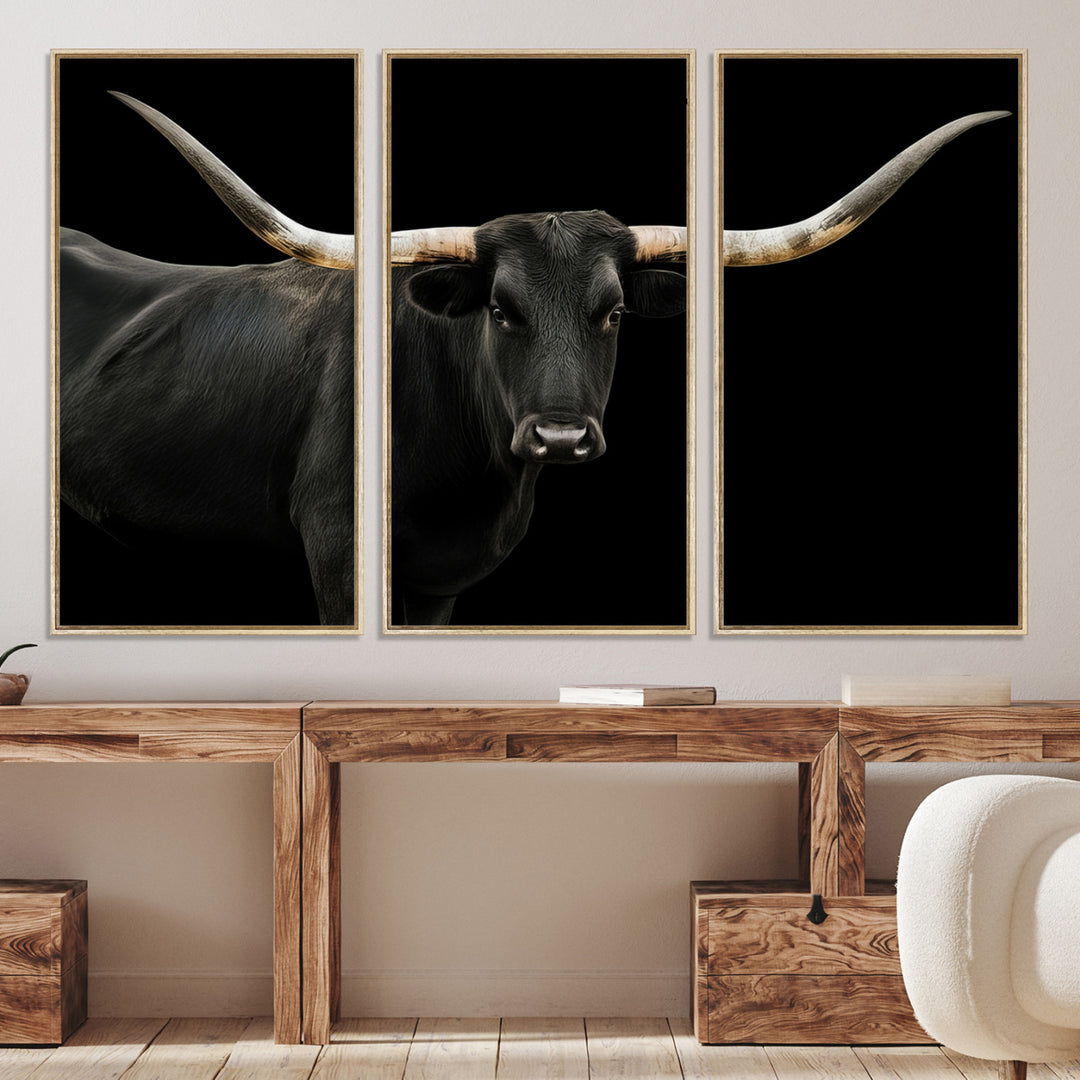 Texas Longhorn Wall Art Canvas Print, Framed Rustic Western Art Picture Print, Farmhouse Animal Perfect Modern Western Minimalist Decor