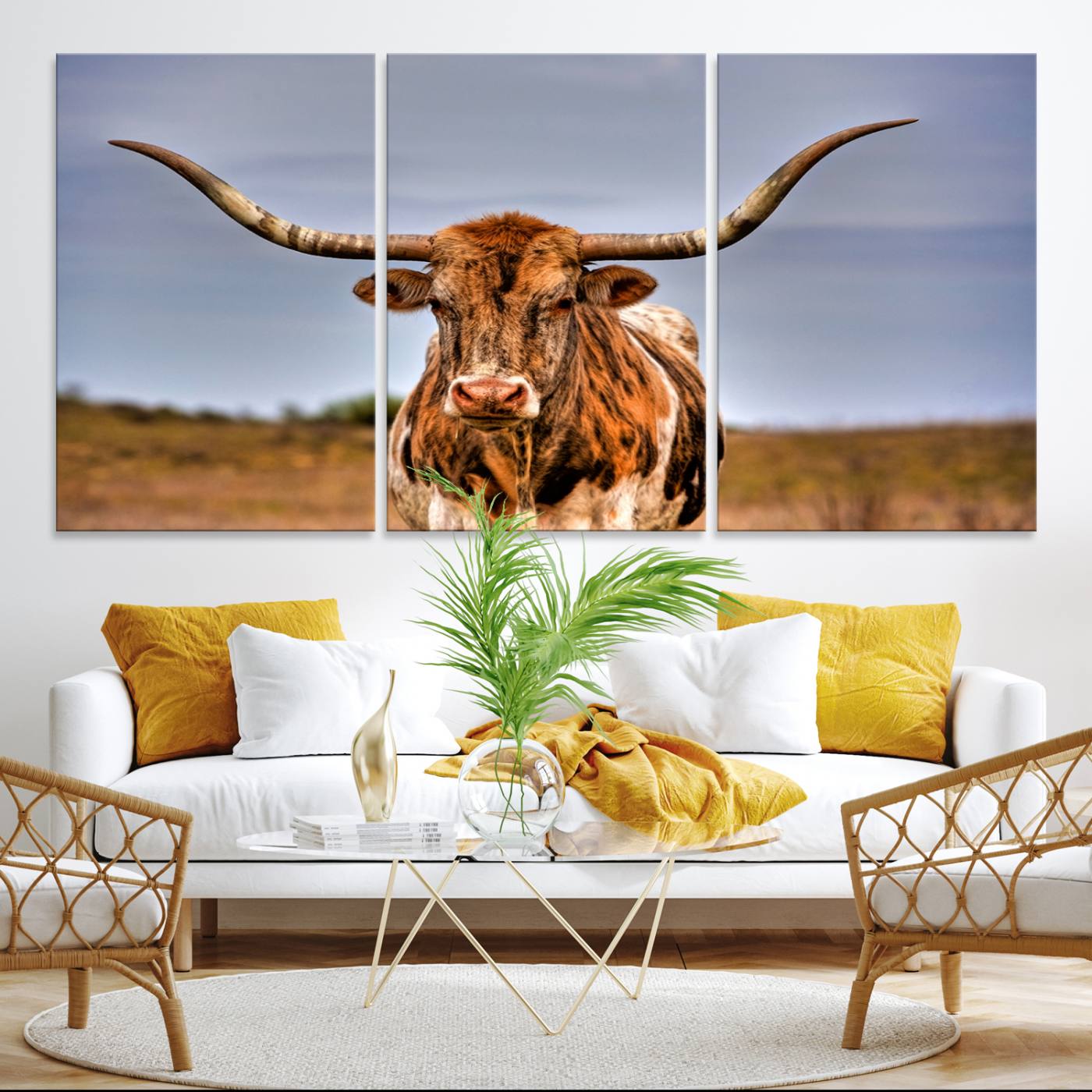 18594-MGV-CV-36X24-Texas Longhorn Wall Art Print, Framed Longhorn Cow Wall Art
