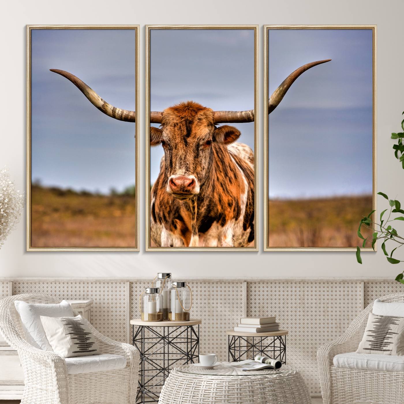 18594-MGV-CV-36X24-Texas Longhorn Wall Art Print, Framed Longhorn Cow Wall Art
