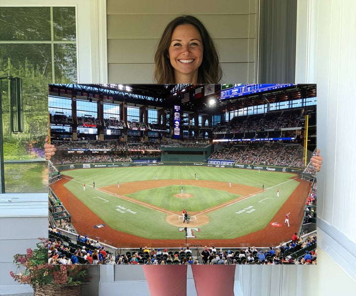 Texas Rangers Baseball Team Print - Arlington Globe Life Field Stadium Canvas Print Wall Art