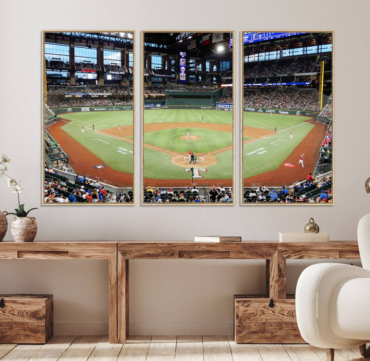 78468-MGV-FC-48X32-3P_Natural-Texas Rangers Baseball Team Print - Arlington Globe Life Field Stadium Canvas Print Wall Art