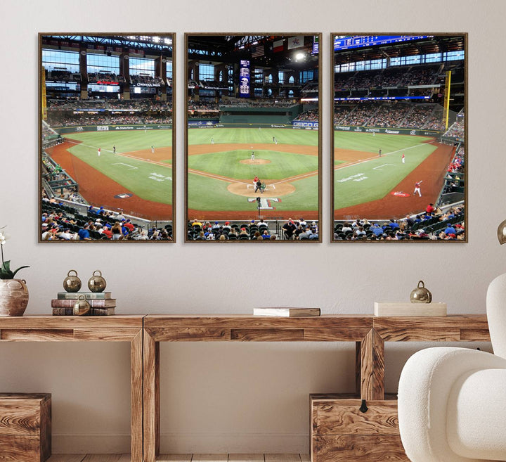 78468-MGV-FC-60X30-3P_Walnut-Texas Rangers Baseball Team Print - Arlington Globe Life Field Stadium Canvas Print Wall Art