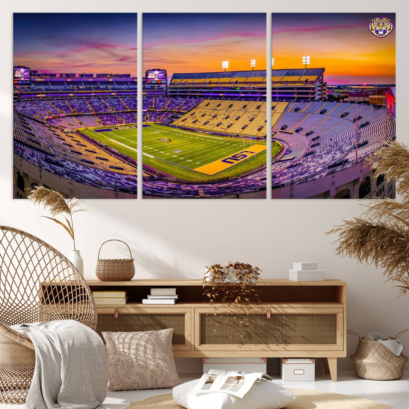 93538-MGV-CV-36X24-The Louisiana State University Tigers Football Team Print - Baton Rouge Tiger Stadium Wall Art Canvas Print