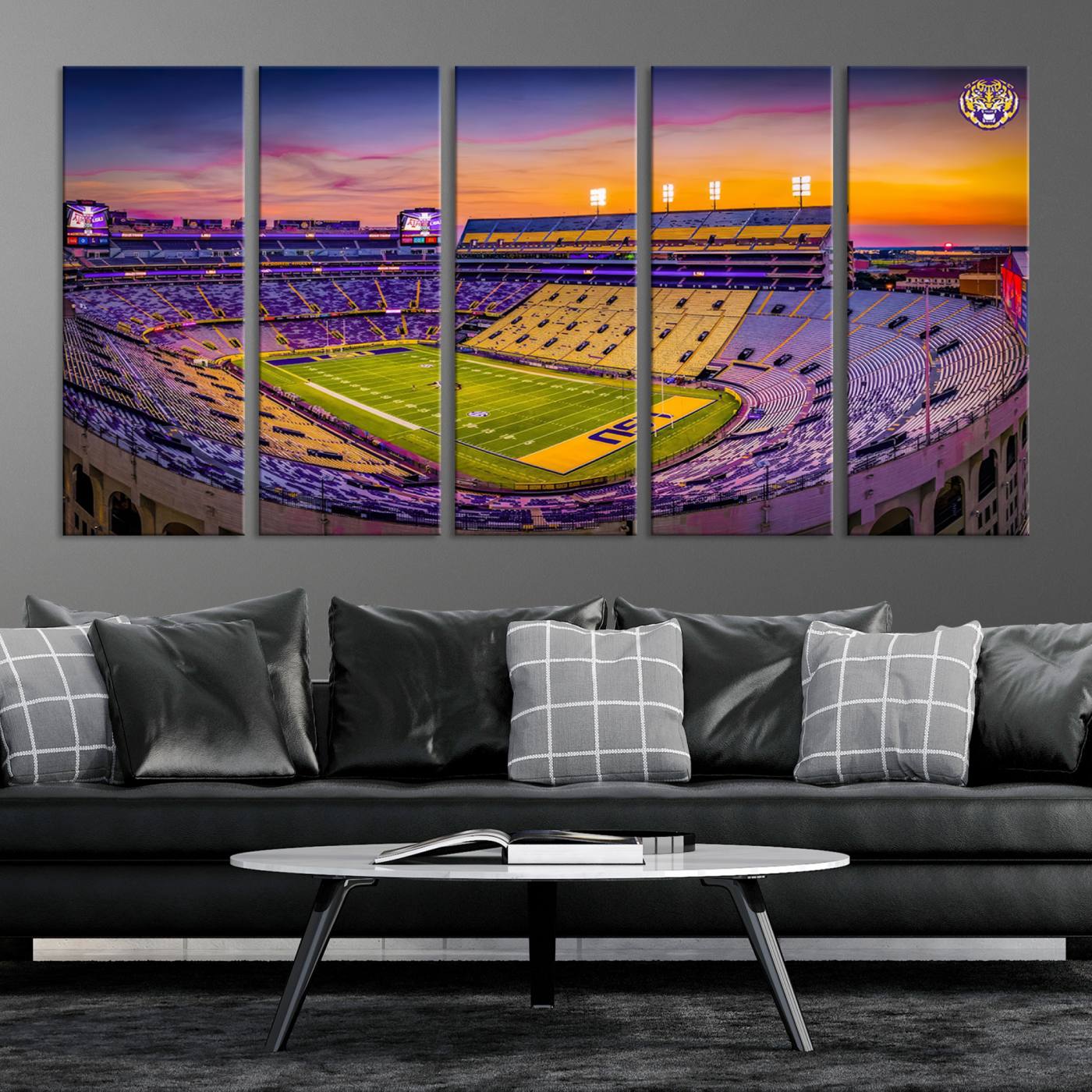 93538-MGV-CV-36X24-The Louisiana State University Tigers Football Team Print - Baton Rouge Tiger Stadium Wall Art Canvas Print