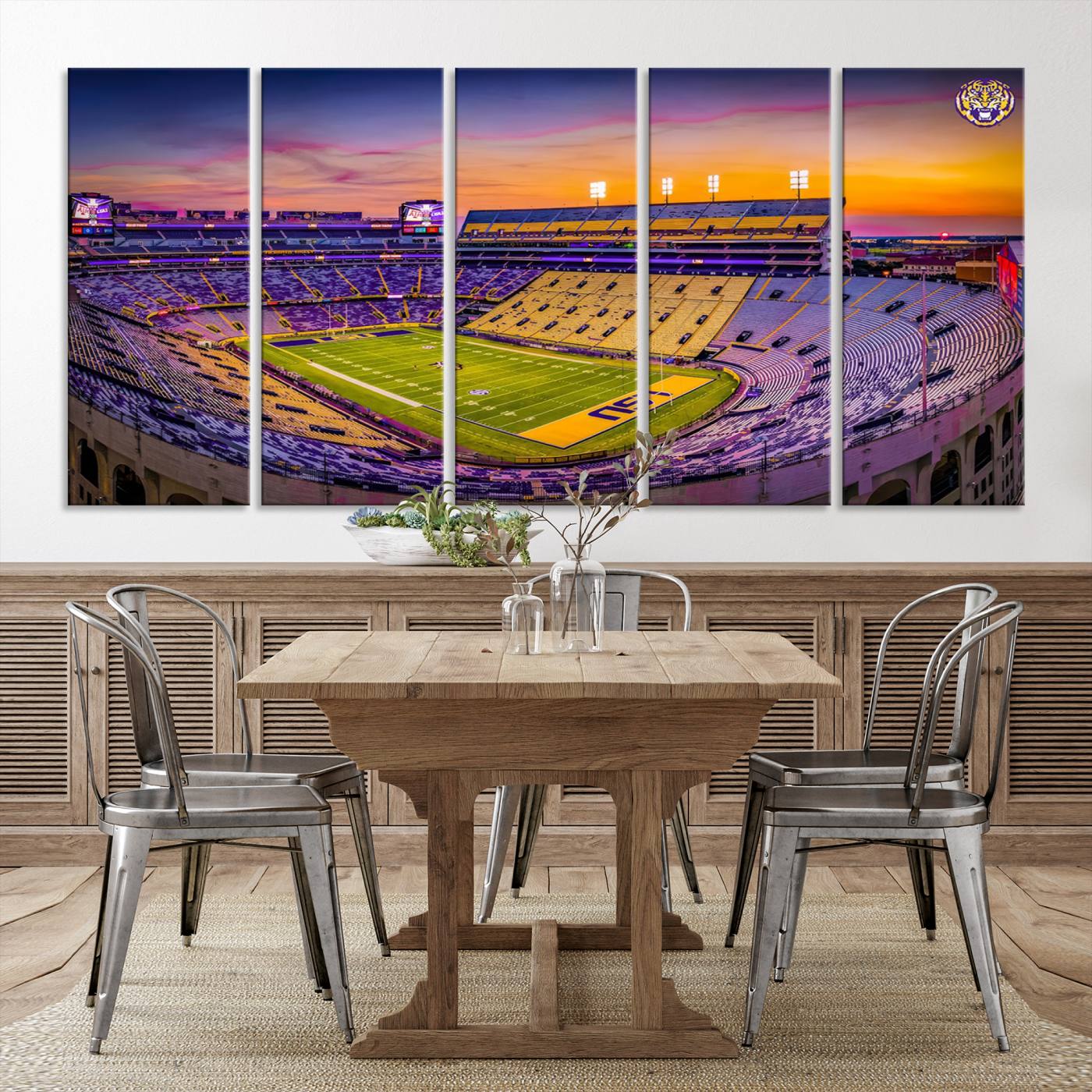 93538-MGV-CV-36X24-The Louisiana State University Tigers Football Team Print - Baton Rouge Tiger Stadium Wall Art Canvas Print