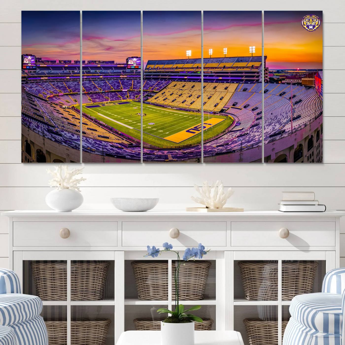 93538-MGV-CV-60X31-5P-The Louisiana State University Tigers Football Team Print - Baton Rouge Tiger Stadium Wall Art Canvas Print