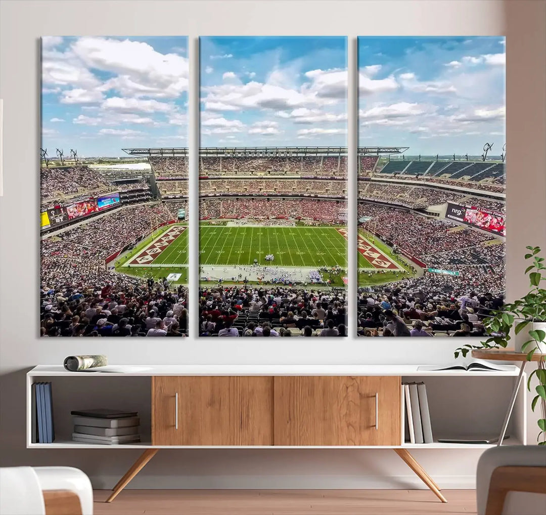 The Temple University Owls Athletics Team Print - Philadelphia Lincoln Financial Field Stadium Wall Art Canvas Print captures the vibrant energy of a bustling football stadium during a game. With its gallery-quality finish, it brings sophistication and becomes an irresistible piece of wall art for any sports enthusiast's space.