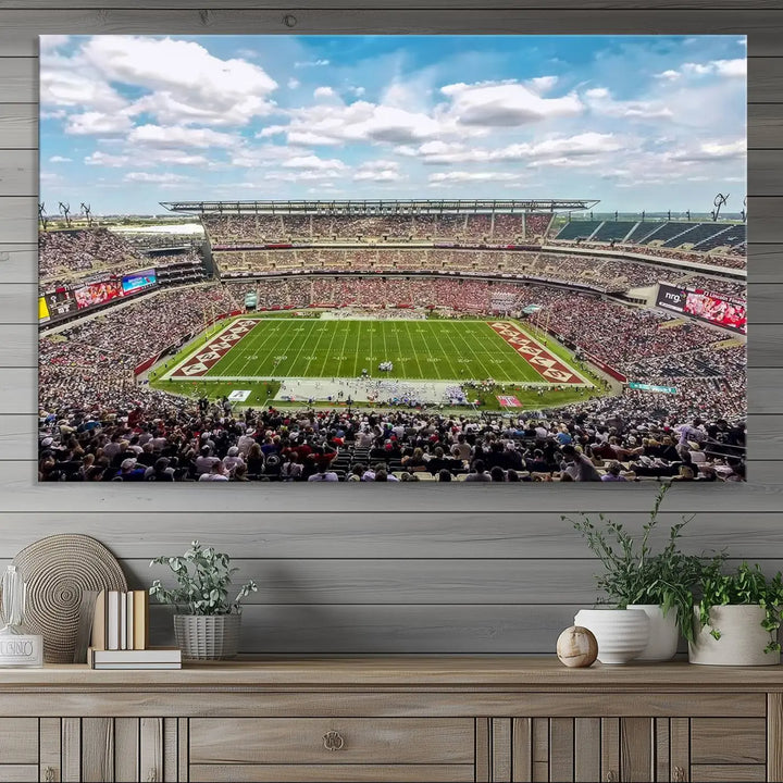 The Temple University Owls Athletics Team Print - Philadelphia Lincoln Financial Field Stadium Wall Art Canvas Print captures the vibrant energy of a bustling football stadium during a game. With its gallery-quality finish, it brings sophistication and becomes an irresistible piece of wall art for any sports enthusiast's space.