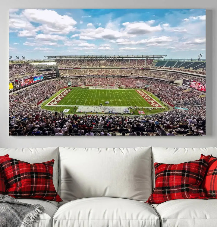 The Temple University Owls Athletics Team Print - Philadelphia Lincoln Financial Field Stadium Wall Art Canvas Print captures the vibrant energy of a bustling football stadium during a game. With its gallery-quality finish, it brings sophistication and becomes an irresistible piece of wall art for any sports enthusiast's space.