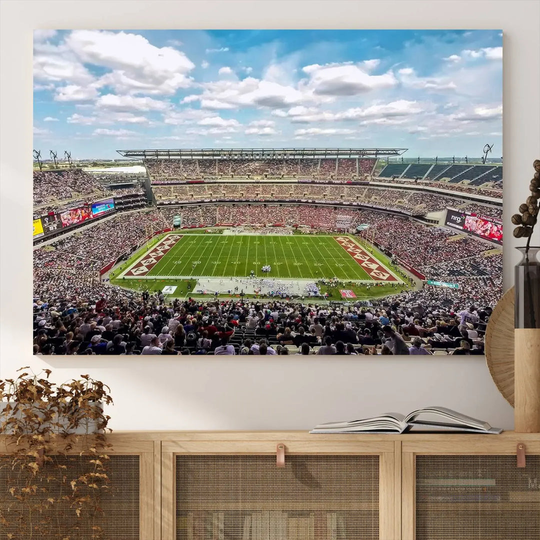 The Temple University Owls Athletics Team Print - Philadelphia Lincoln Financial Field Stadium Wall Art Canvas Print captures the vibrant energy of a bustling football stadium during a game. With its gallery-quality finish, it brings sophistication and becomes an irresistible piece of wall art for any sports enthusiast's space.