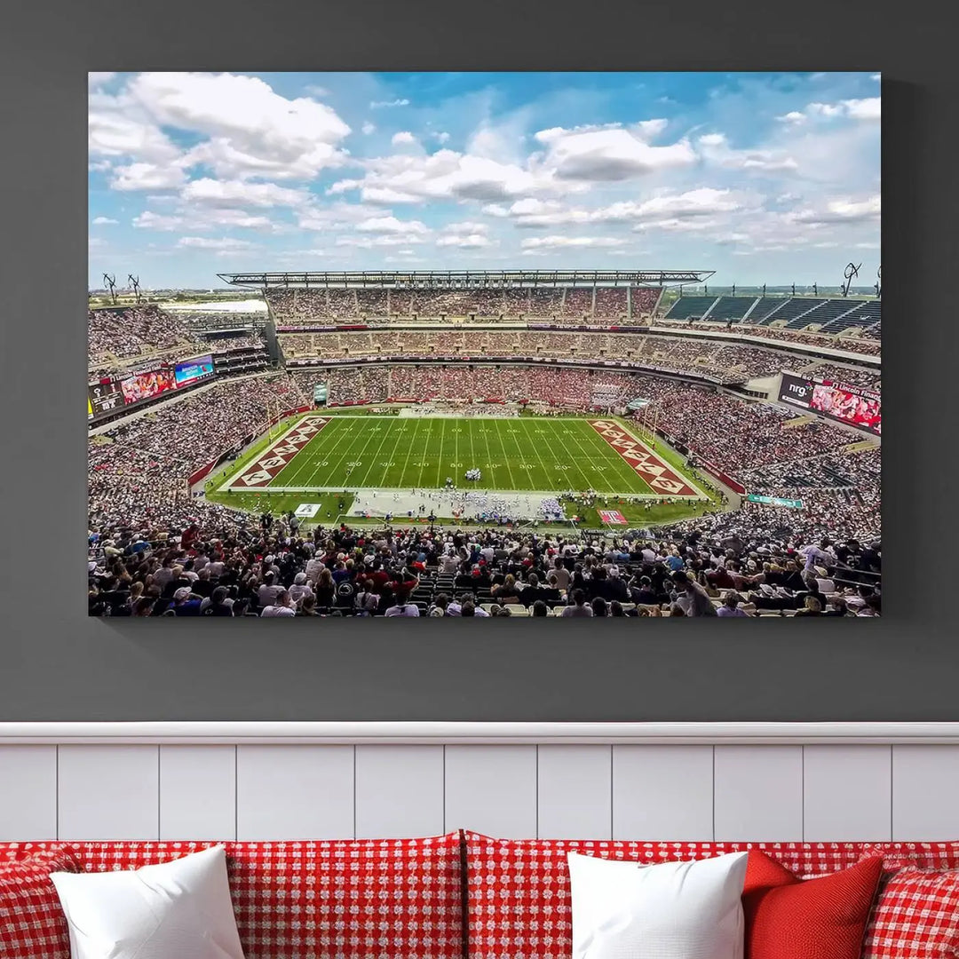 The Temple University Owls Athletics Team Print - Philadelphia Lincoln Financial Field Stadium Wall Art Canvas Print captures the vibrant energy of a bustling football stadium during a game. With its gallery-quality finish, it brings sophistication and becomes an irresistible piece of wall art for any sports enthusiast's space.