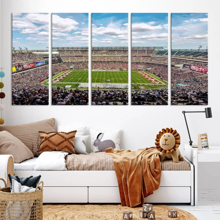 The Temple University Owls Athletics Team Print - Philadelphia Lincoln Financial Field Stadium Wall Art Canvas Print captures the vibrant energy of a bustling football stadium during a game. With its gallery-quality finish, it brings sophistication and becomes an irresistible piece of wall art for any sports enthusiast's space.