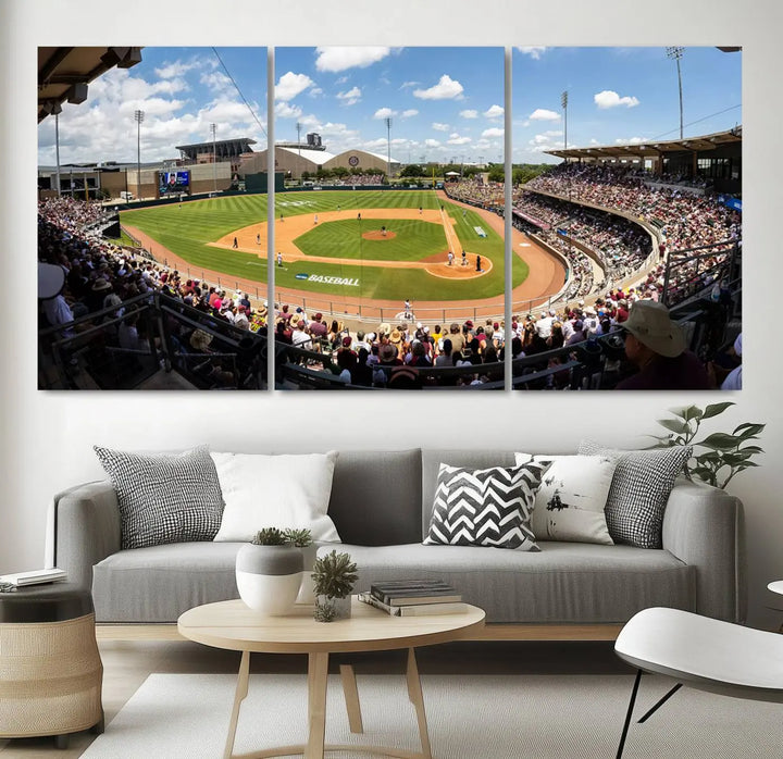 Experience the grandeur of Kyle Field with "The Texas A&M University Aggies Athletics Team Print" – a canvas print capturing a view from a luxury suite, offering an impressive perspective of the bustling stadium.