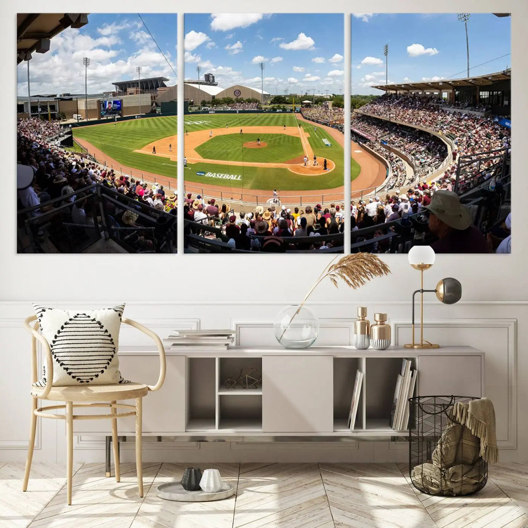 Experience the grandeur of Kyle Field with "The Texas A&M University Aggies Athletics Team Print" – a canvas print capturing a view from a luxury suite, offering an impressive perspective of the bustling stadium.