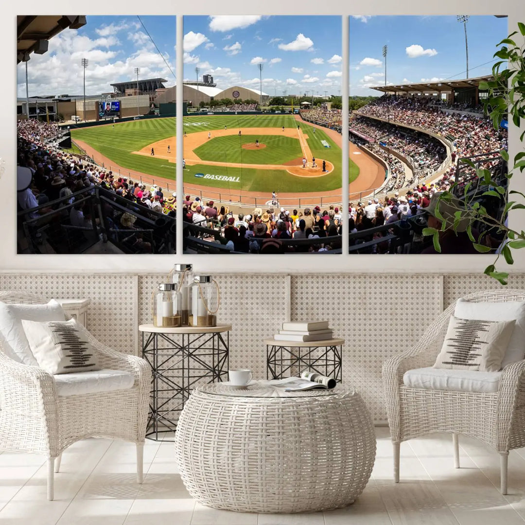 Experience the grandeur of Kyle Field with "The Texas A&M University Aggies Athletics Team Print" – a canvas print capturing a view from a luxury suite, offering an impressive perspective of the bustling stadium.