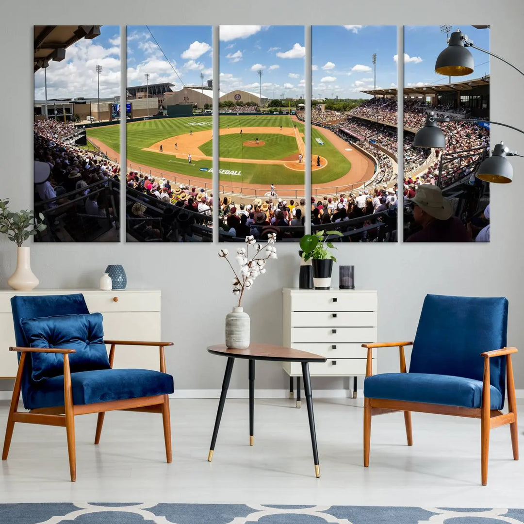 Experience the grandeur of Kyle Field with "The Texas A&M University Aggies Athletics Team Print" – a canvas print capturing a view from a luxury suite, offering an impressive perspective of the bustling stadium.