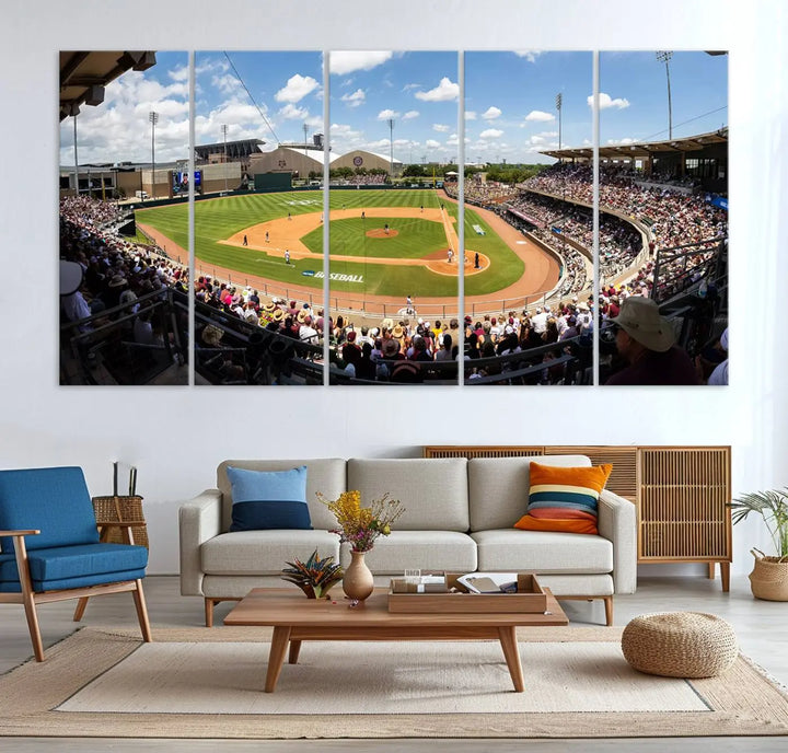 Experience the grandeur of Kyle Field with "The Texas A&M University Aggies Athletics Team Print" – a canvas print capturing a view from a luxury suite, offering an impressive perspective of the bustling stadium.