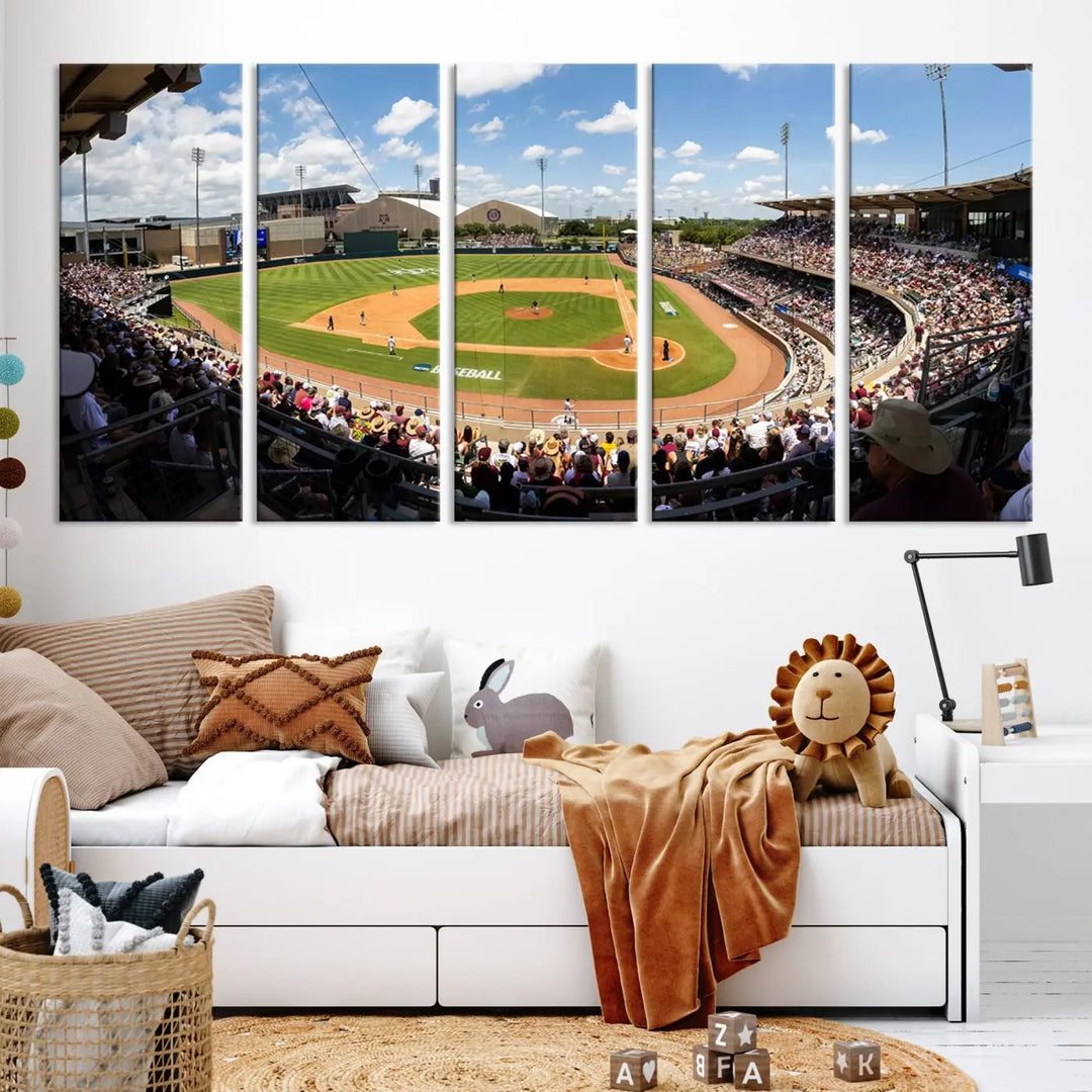 Experience the grandeur of Kyle Field with "The Texas A&M University Aggies Athletics Team Print" – a canvas print capturing a view from a luxury suite, offering an impressive perspective of the bustling stadium.