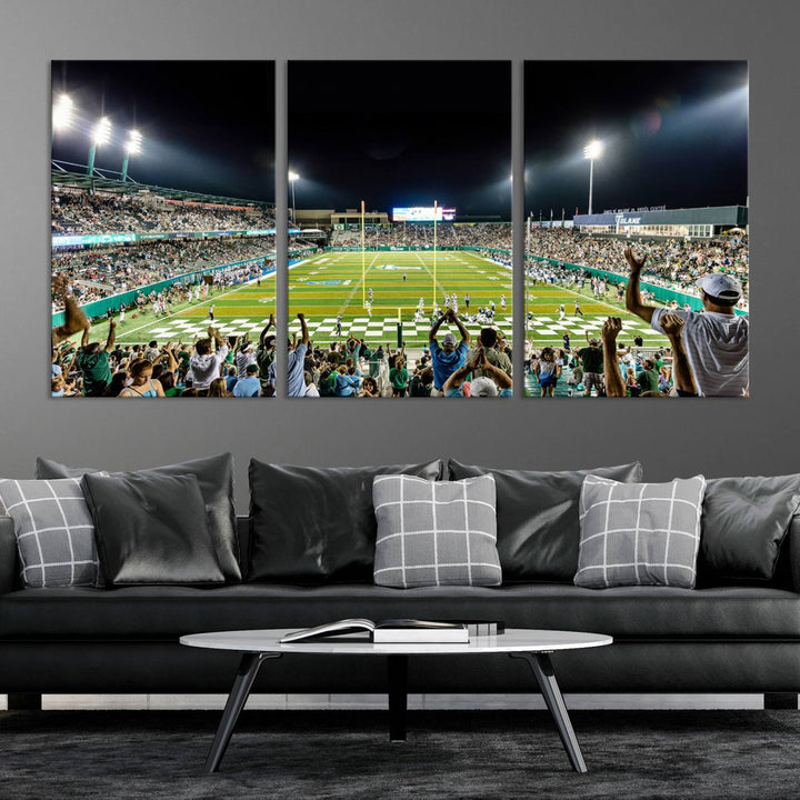 56448-MGV-CV-36X24-The Tulane University Green Wave Football Team Print - New Orleans Yulman Stadium Wall Art Canvas Print
