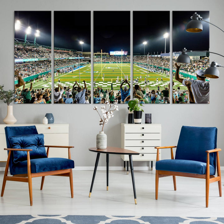 56448-MGV-CV-36X24-The Tulane University Green Wave Football Team Print - New Orleans Yulman Stadium Wall Art Canvas Print