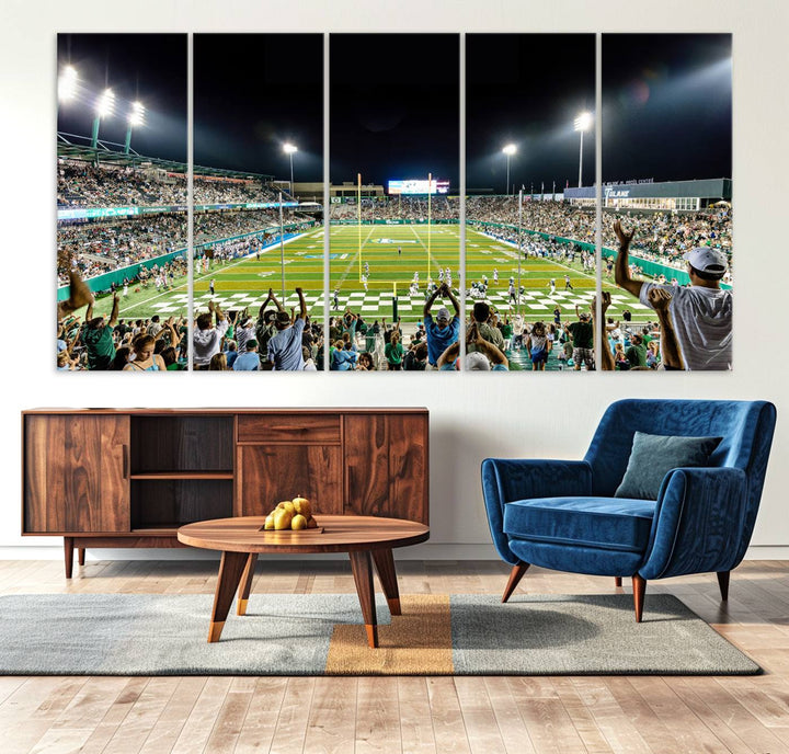 56448-MGV-CV-36X24-The Tulane University Green Wave Football Team Print - New Orleans Yulman Stadium Wall Art Canvas Print
