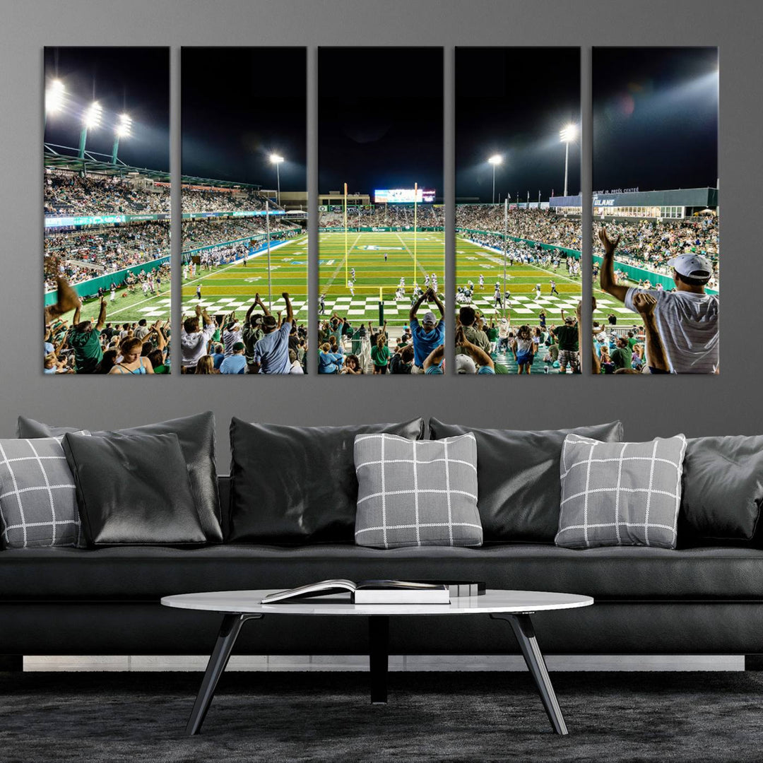 56448-MGV-CV-36X24-The Tulane University Green Wave Football Team Print - New Orleans Yulman Stadium Wall Art Canvas Print