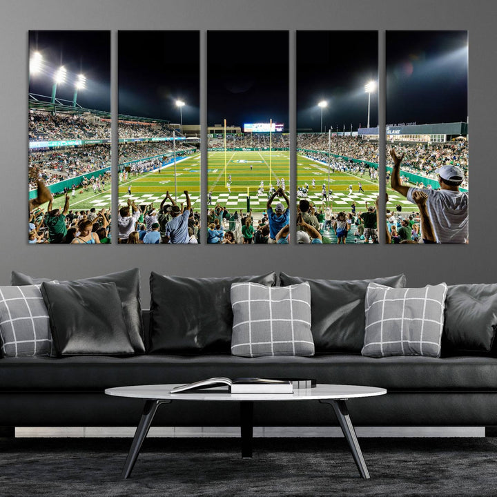 56448-MGV-CV-36X24-The Tulane University Green Wave Football Team Print - New Orleans Yulman Stadium Wall Art Canvas Print