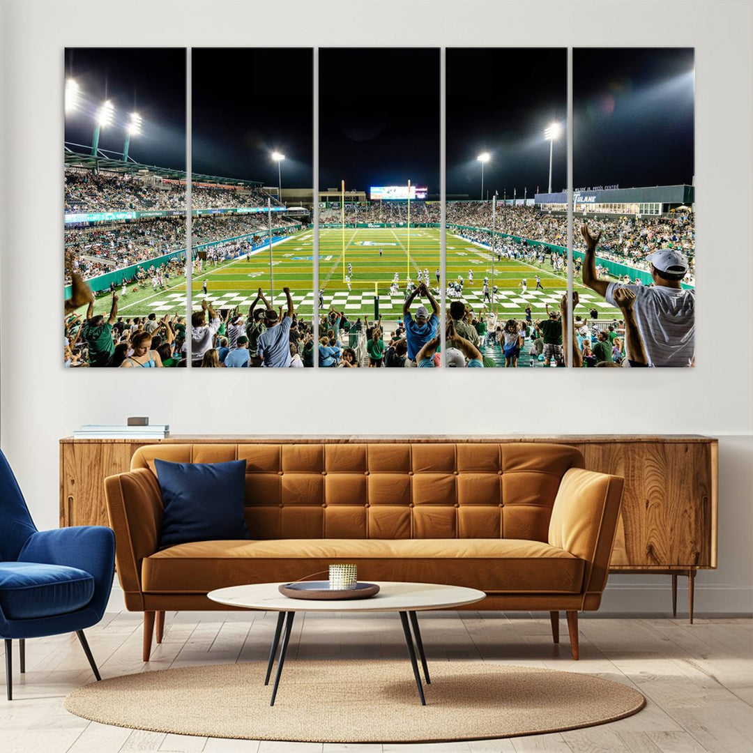 56448-MGV-CV-36X24-The Tulane University Green Wave Football Team Print - New Orleans Yulman Stadium Wall Art Canvas Print