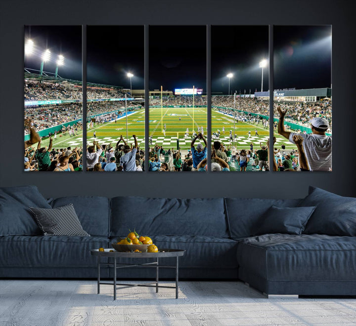 56448-MGV-CV-36X24-The Tulane University Green Wave Football Team Print - New Orleans Yulman Stadium Wall Art Canvas Print