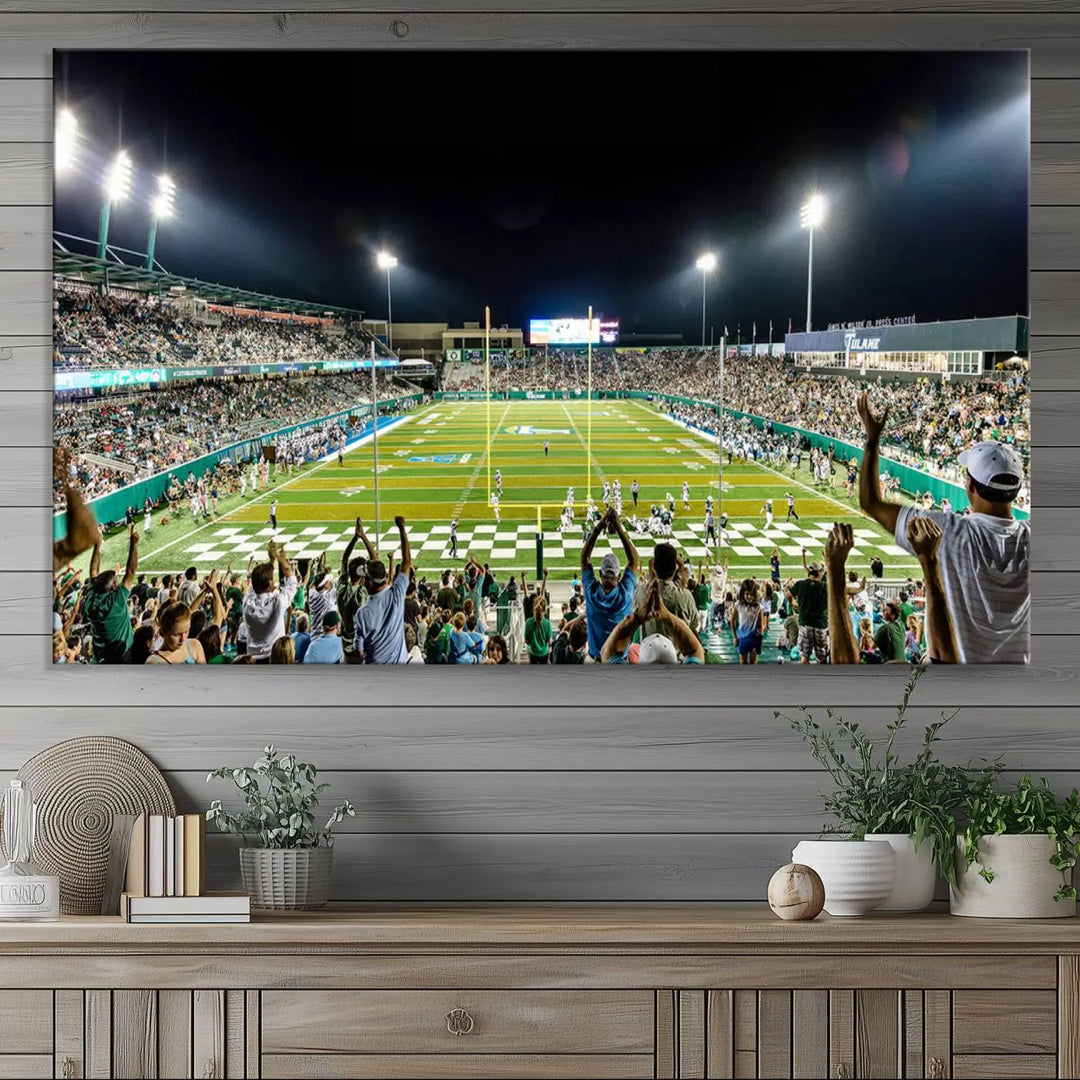 The Tulane University Green Wave Football Team Print, a vibrant canvas featuring New Orleans' Yulman Stadium, provides a gallery-quality finish that elevates any room.