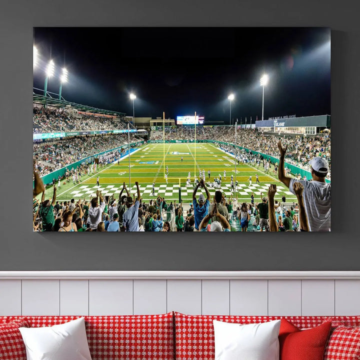 The Tulane University Green Wave Football Team Print, a vibrant canvas featuring New Orleans' Yulman Stadium, provides a gallery-quality finish that elevates any room.