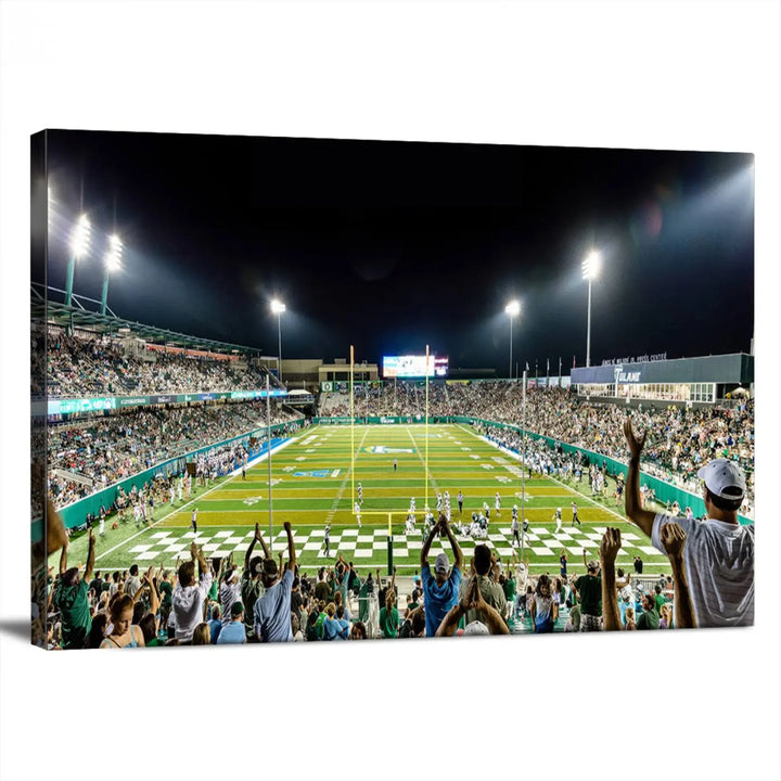 The Tulane University Green Wave Football Team Print, a vibrant canvas featuring New Orleans' Yulman Stadium, provides a gallery-quality finish that elevates any room.