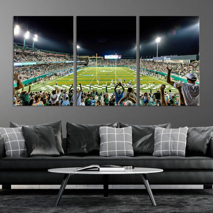 The Tulane University Green Wave Football Team Print, a vibrant canvas featuring New Orleans' Yulman Stadium, provides a gallery-quality finish that elevates any room.