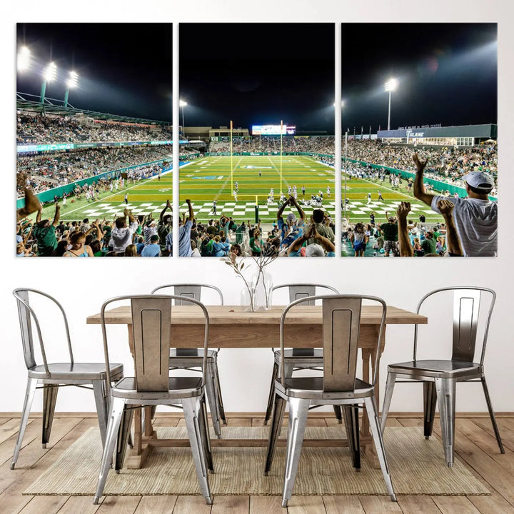 The Tulane University Green Wave Football Team Print, a vibrant canvas featuring New Orleans' Yulman Stadium, provides a gallery-quality finish that elevates any room.