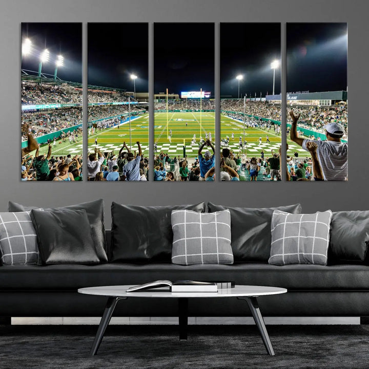 The Tulane University Green Wave Football Team Print, a vibrant canvas featuring New Orleans' Yulman Stadium, provides a gallery-quality finish that elevates any room.