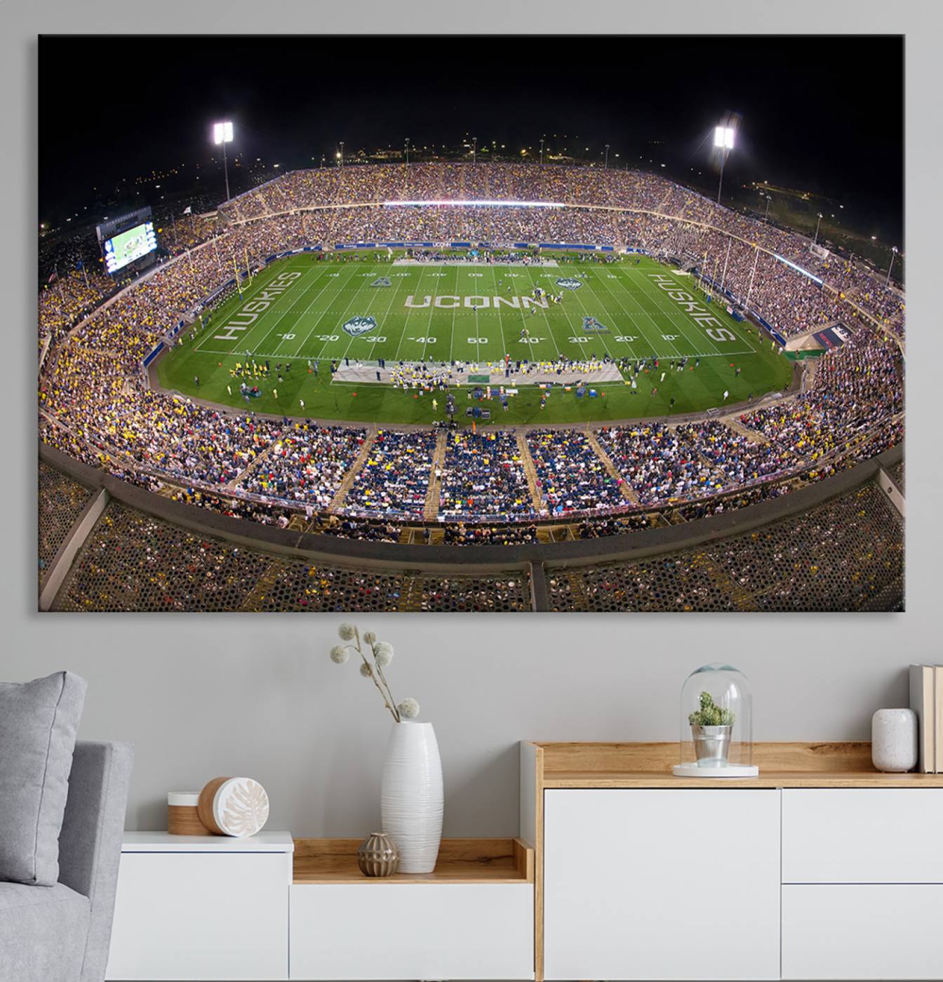 52855-MGV-CV-36X24-The University of Connecticut UCONN Huskies Football Team Print - East Hartford Pratt & Whitney Stadium Wall Art Canvas Print
