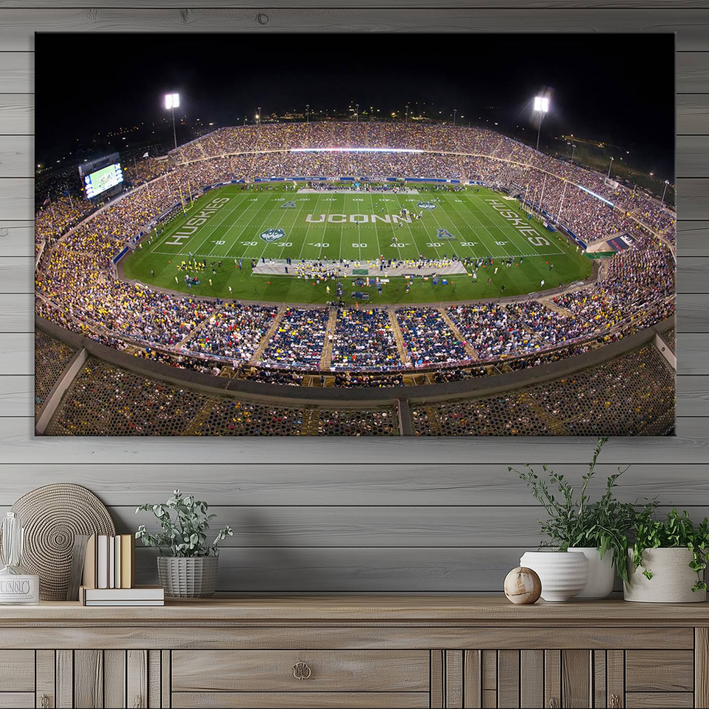 52855-MGV-CV-36X24-The University of Connecticut UCONN Huskies Football Team Print - East Hartford Pratt & Whitney Stadium Wall Art Canvas Print