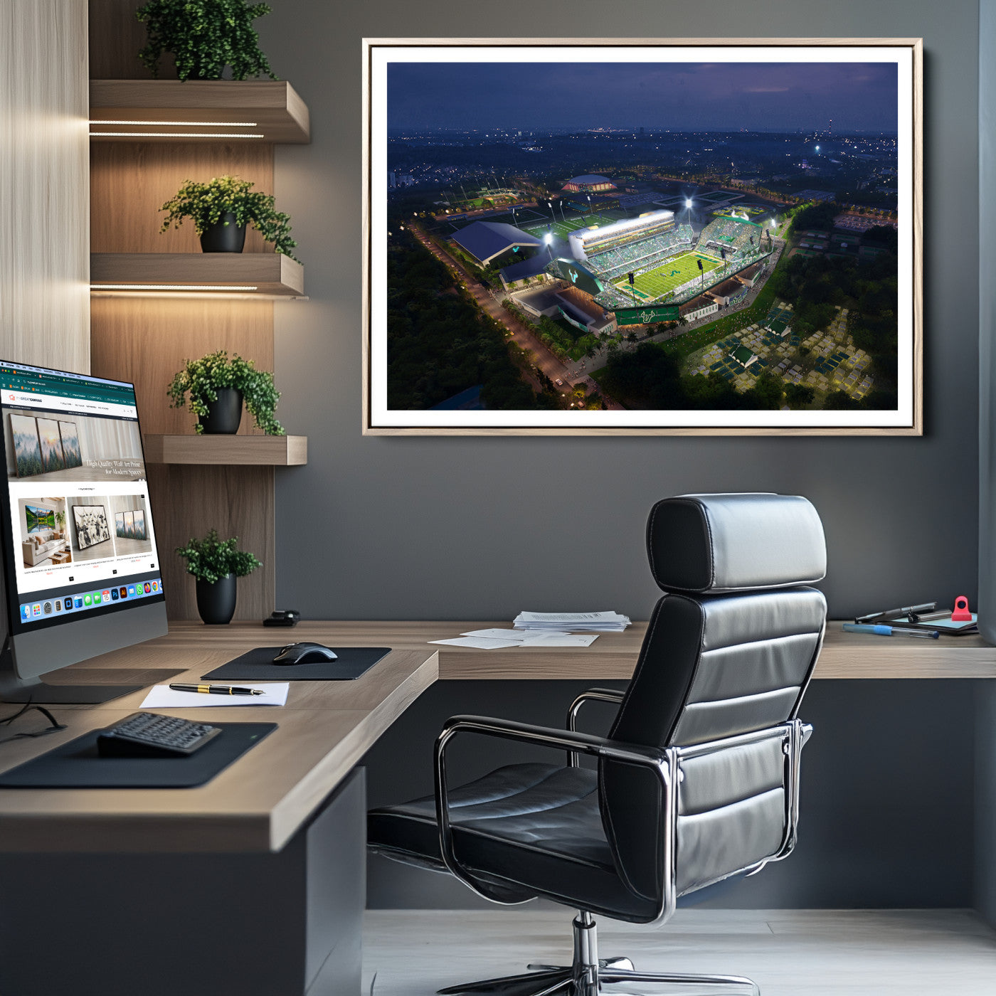 27554-MGC-FP-36x24_Natural-The University of South Florida Bulls Football Team Print - Tampa USF Football Stadium Wall Art Canvas Print