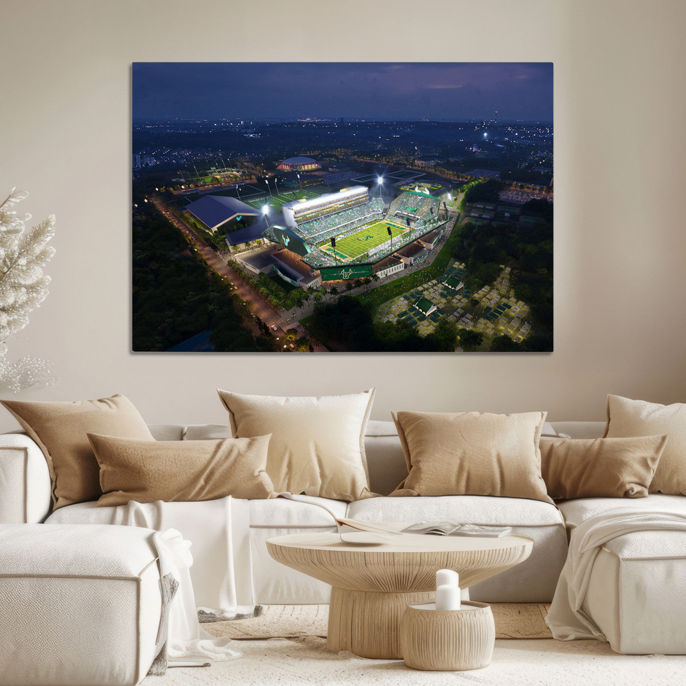 27554-MGV-CV-36X24-The University of South Florida Bulls Football Team Print - Tampa USF Football Stadium Wall Art Canvas Print