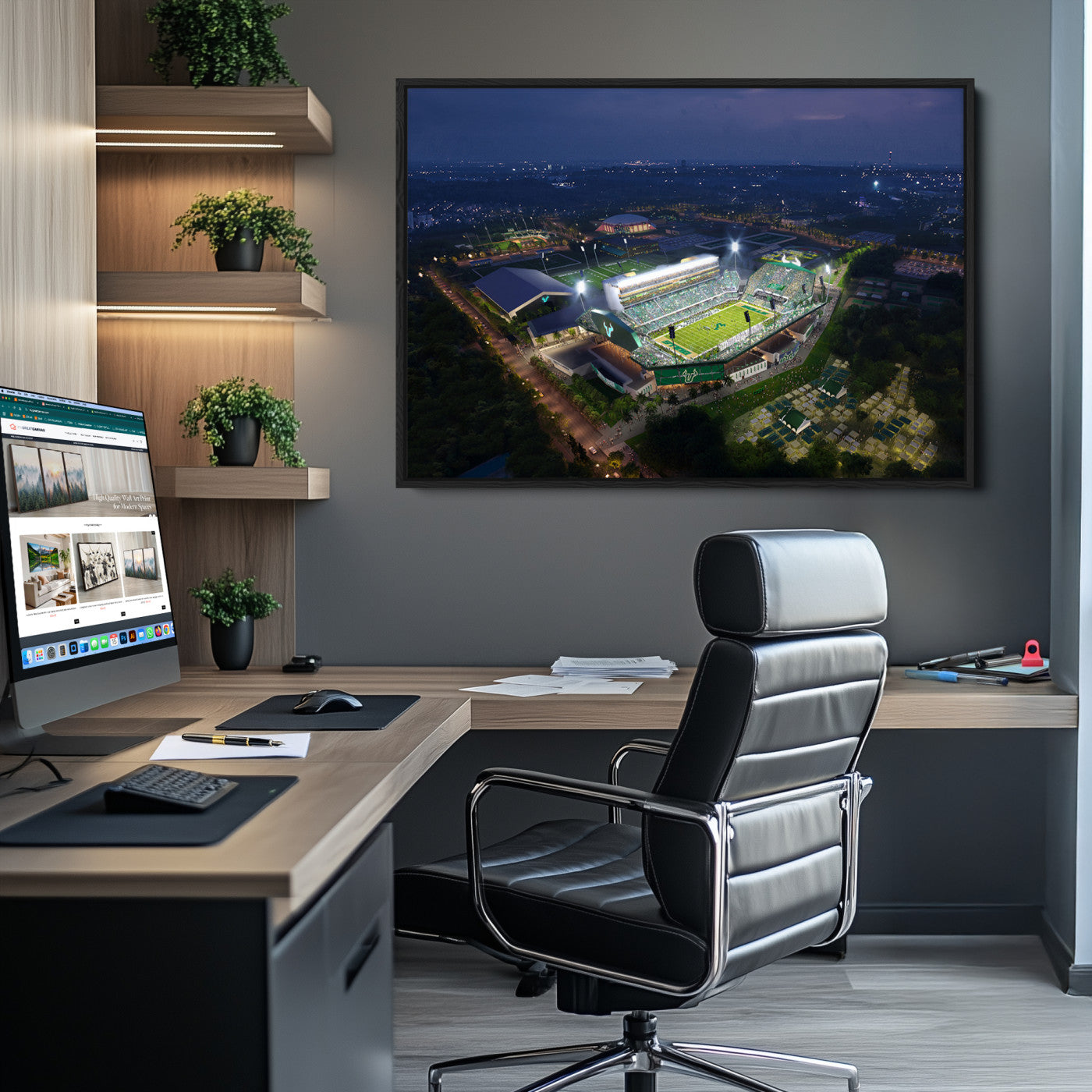 27554-MGV-CV-36X24-The University of South Florida Bulls Football Team Print - Tampa USF Football Stadium Wall Art Canvas Print