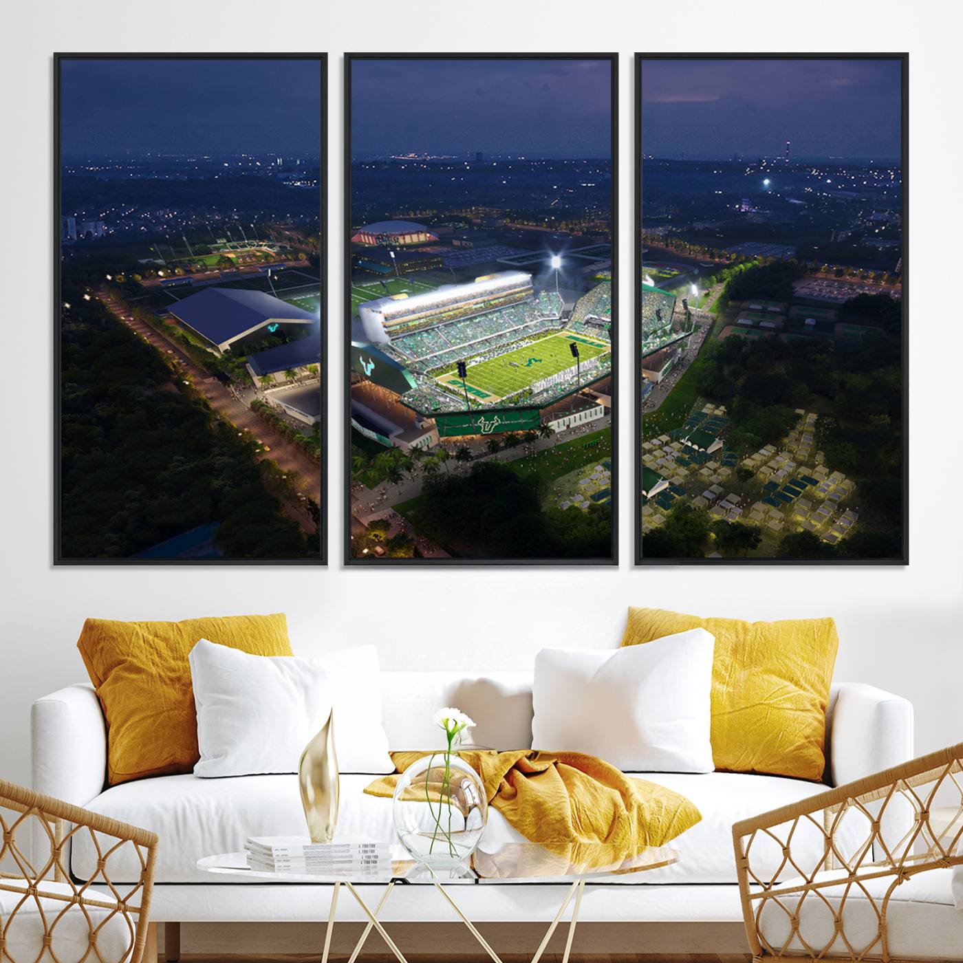 27554-MGV-CV-36X24-The University of South Florida Bulls Football Team Print - Tampa USF Football Stadium Wall Art Canvas Print