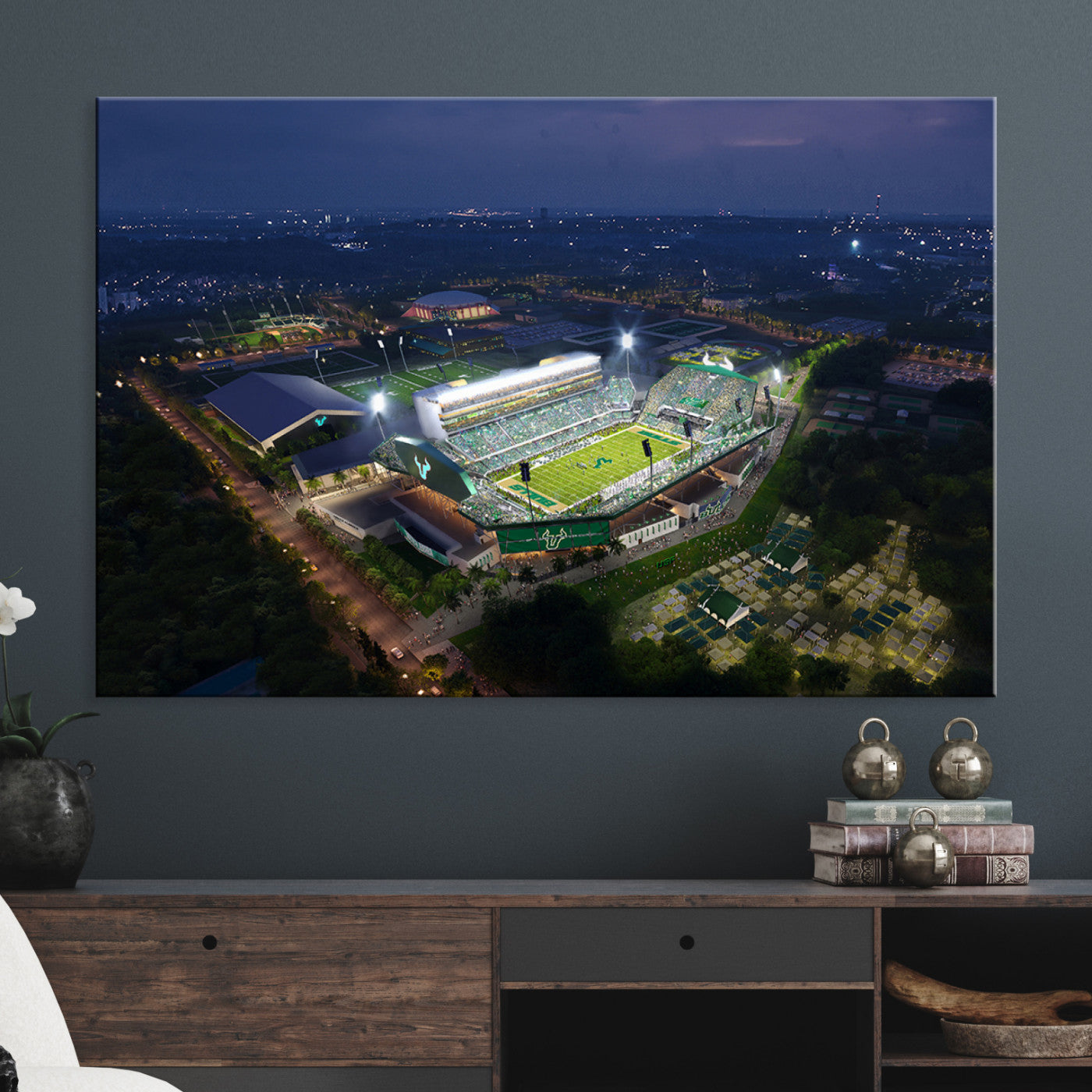 27554-MGV-CV-36X24-The University of South Florida Bulls Football Team Print - Tampa USF Football Stadium Wall Art Canvas Print